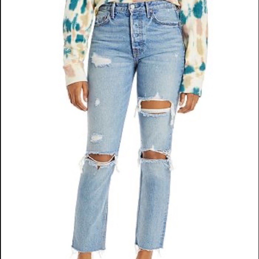 GRLFRND denim “Karolina Cotton Ripped Straight Jeans”